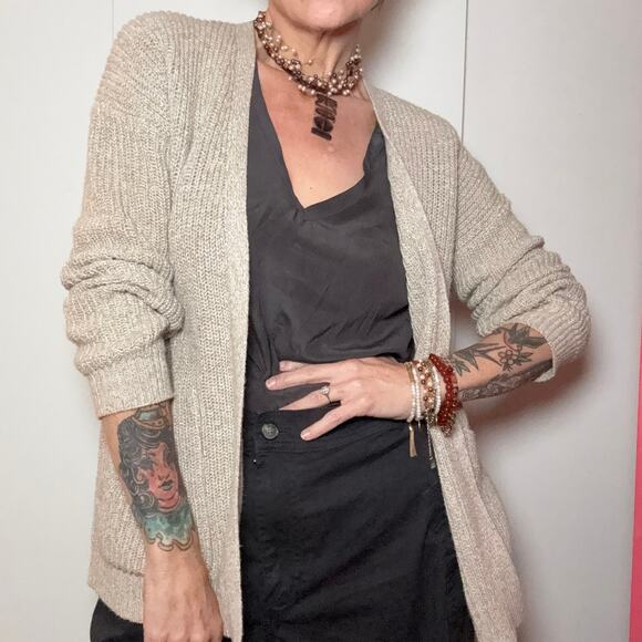 Marine Layer Open Knit Cardigan Sweater – Marled Linen Cotton Blend, Size S - Picture 4 of 6